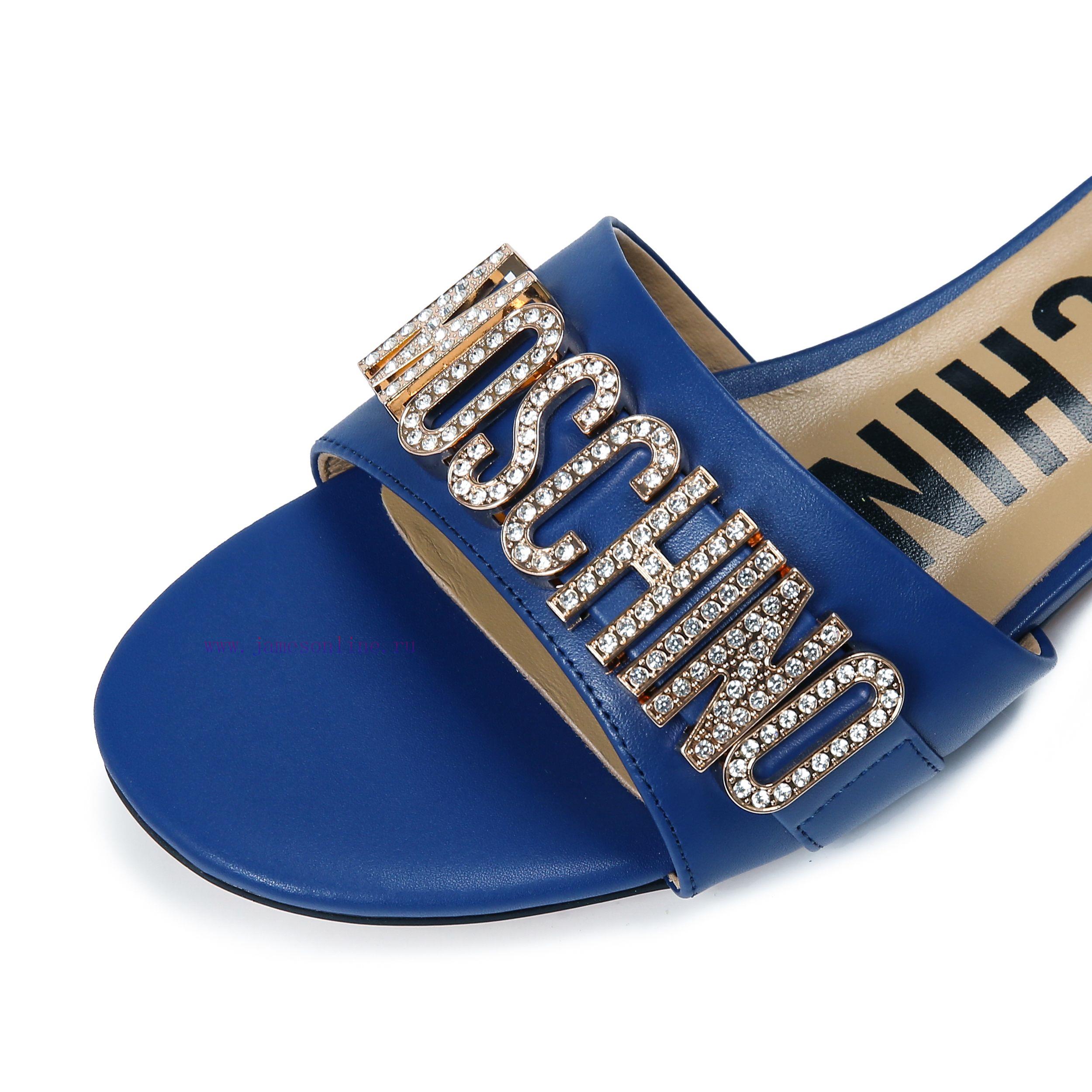 θαμπες γαλοτσες | 2-36B Moschino 2023 New Diamond Buckle Flat Bottomed Mop Made Of Cowhide Fabric Colors Blue Bro p2w05gfz | παπουτσια σ ολιβερ - Image 10