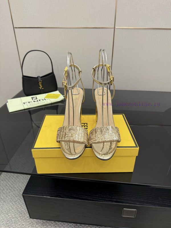 over knee μποτες | 𝙁𝙀𝙉𝘿𝙄 New Fendi Delfina FF Sequin Embroidery Strap High Heels SandalsDelfina Sequin Embroidery w9j1zd1u | μαυρα καλοκαιρινα παπουτσια